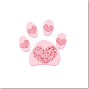 Dog paw print with shining red heart. Valentine's day design Posters and Art